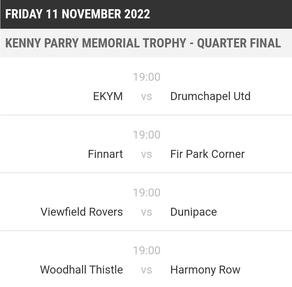 <a href="/centregions35s/">Football Central 35s</a> Kenny Parry Memorial Trophy 🏆⚽️
Quarter Finals
Friday 11th November 2022