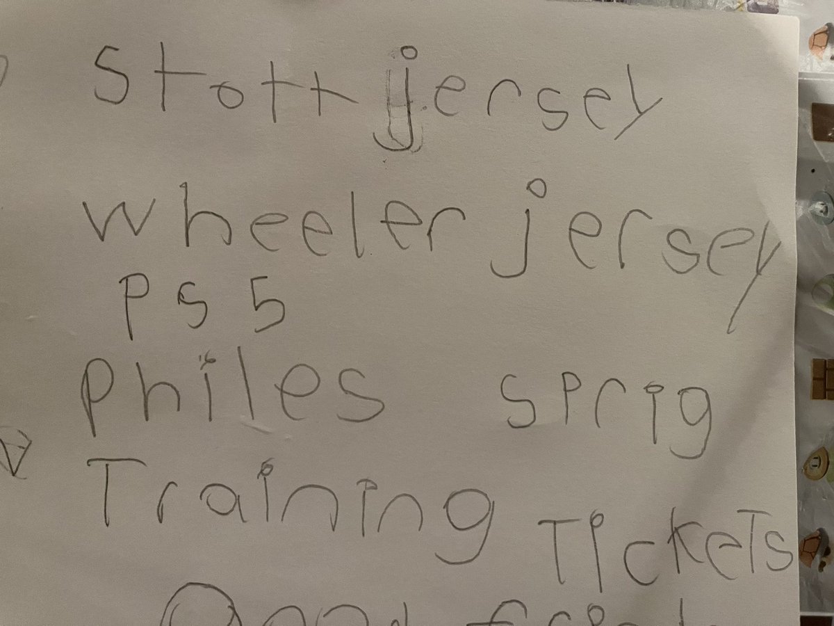 Our 6 year old is currently playing a pretend World Series game in our house right now and made his Christmas list today. This run has been so exciting for the kids in Philly ❤️<a href="/bryson_stott10/">Bryson Stott</a> <a href="/zachwheeler11/">Zach Wheeler</a>