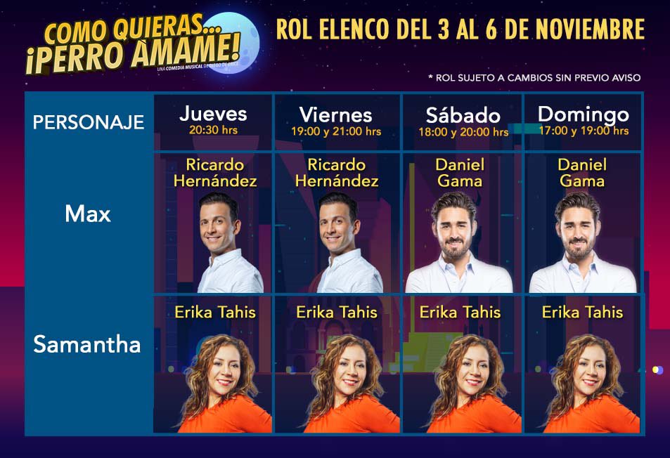 Este fin de semana con #DanielGama <a href="/_ricardosoy/">Ricardo Ache</a> y @ErikaTahis en <a href="/PerroAmameMx/">Como Quieras Perro Ámame</a> 
 ¡No Puedes Faltar!
🗓 Jueves 8:30PM
🗓 Viernes 7 y 9PM
🗓 Sábado 6 y 8PM 
🗓 Domingo 5 y 7PM 
Boletos 🎟
bit.ly/BoletosPerro