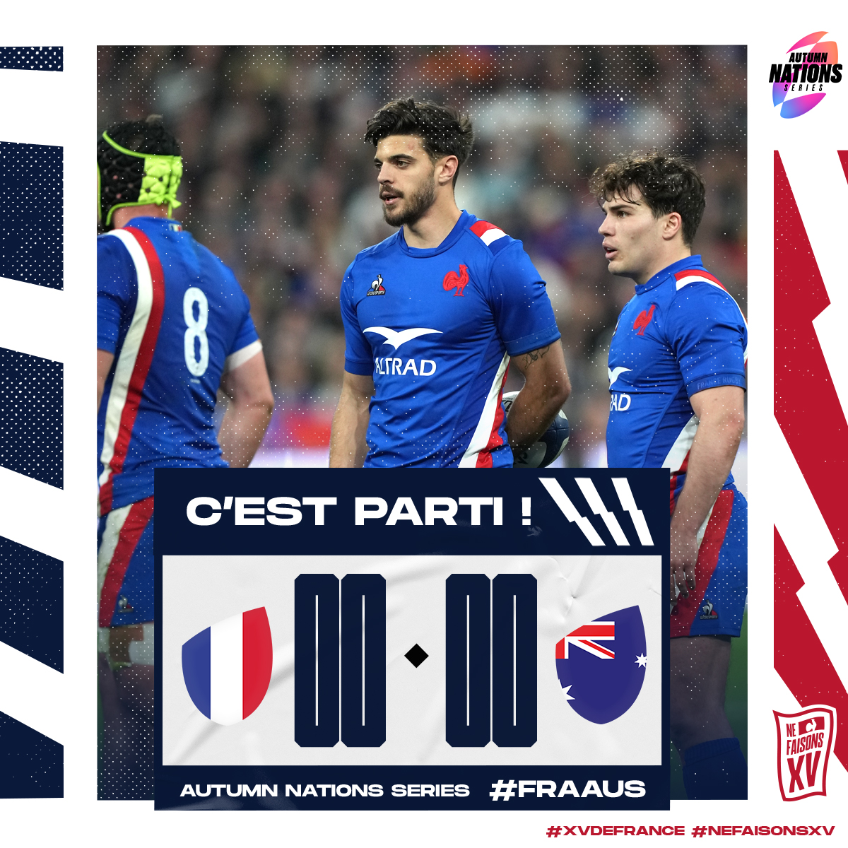 🇫🇷🇦🇺Le 𝗰𝗼𝘂𝗽 𝗱'𝗲𝗻𝘃𝗼𝗶 est donné dans une ambiance exceptionnelle au <a href="/StadeFrance/">Stade de France</a> !🔥

𝑨𝒍𝒍𝒆𝒛 𝒍𝒆𝒔 𝑩𝒍𝒆𝒖𝒔 !! @autumnnations 

#FRAAUS #XVdeFrance #NeFaisonsXV