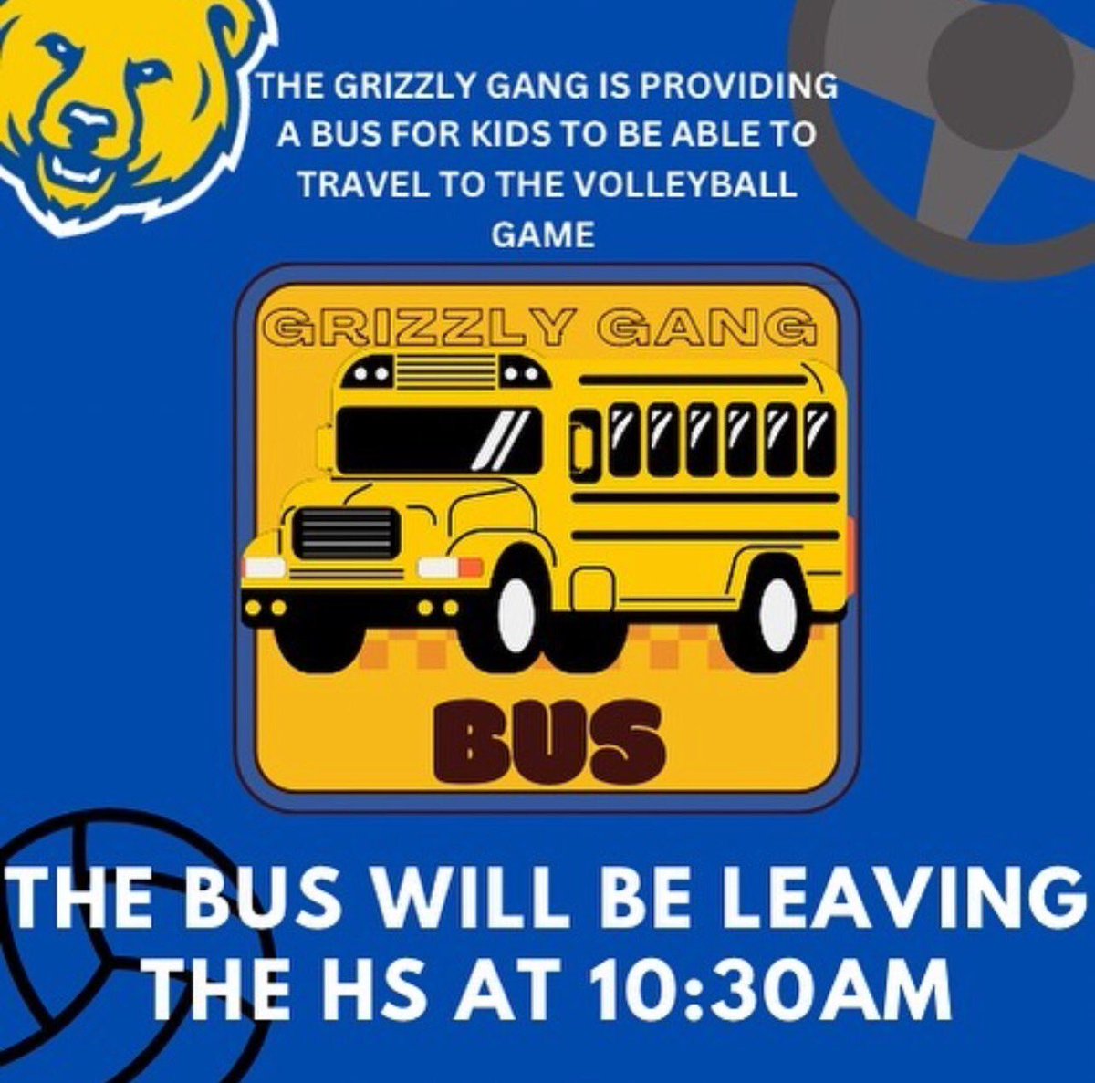 Don’t miss your chance to join the <a href="/_thegrizzlygang/">OFFICIAL GRIZZLY GANG!</a> for a road trip to Caddo Mills on Saturday to cheer on our Bearettes 💙🏐💛