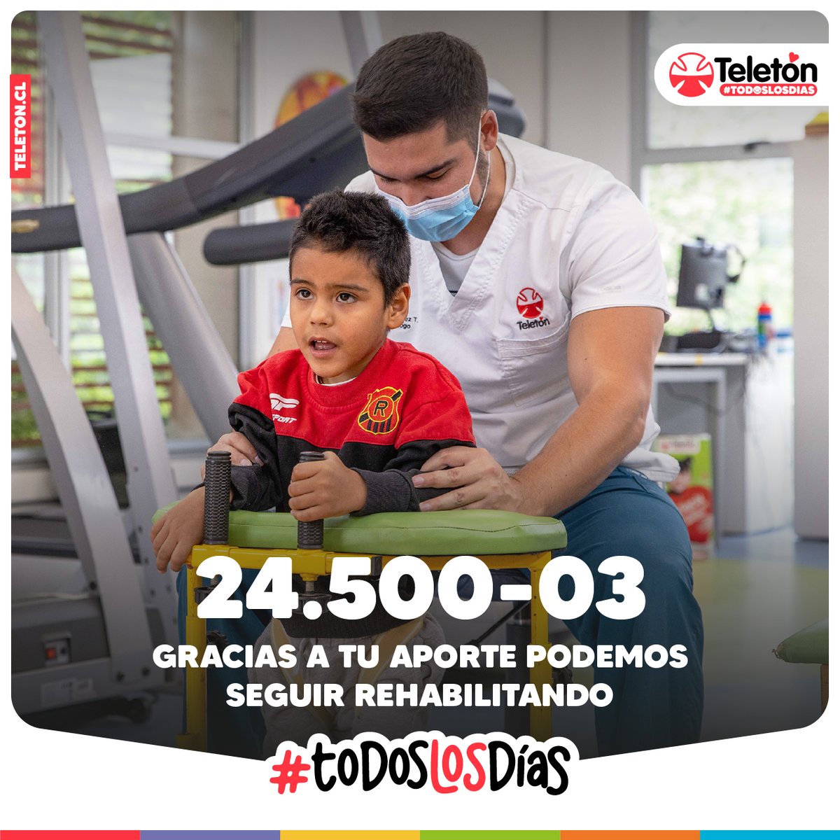 En #Teletón nuestro compromiso con la rehabilitación es #TodosLosDías ❤️

Trabajamos en nuestros 14 institutos durante todo el año para rehabilitar a más de 31 mil niños, niñas y jóvenes 🥰 Ahora todos juntos vamos en camino hacia la meta, para llegar más lejos una vez más