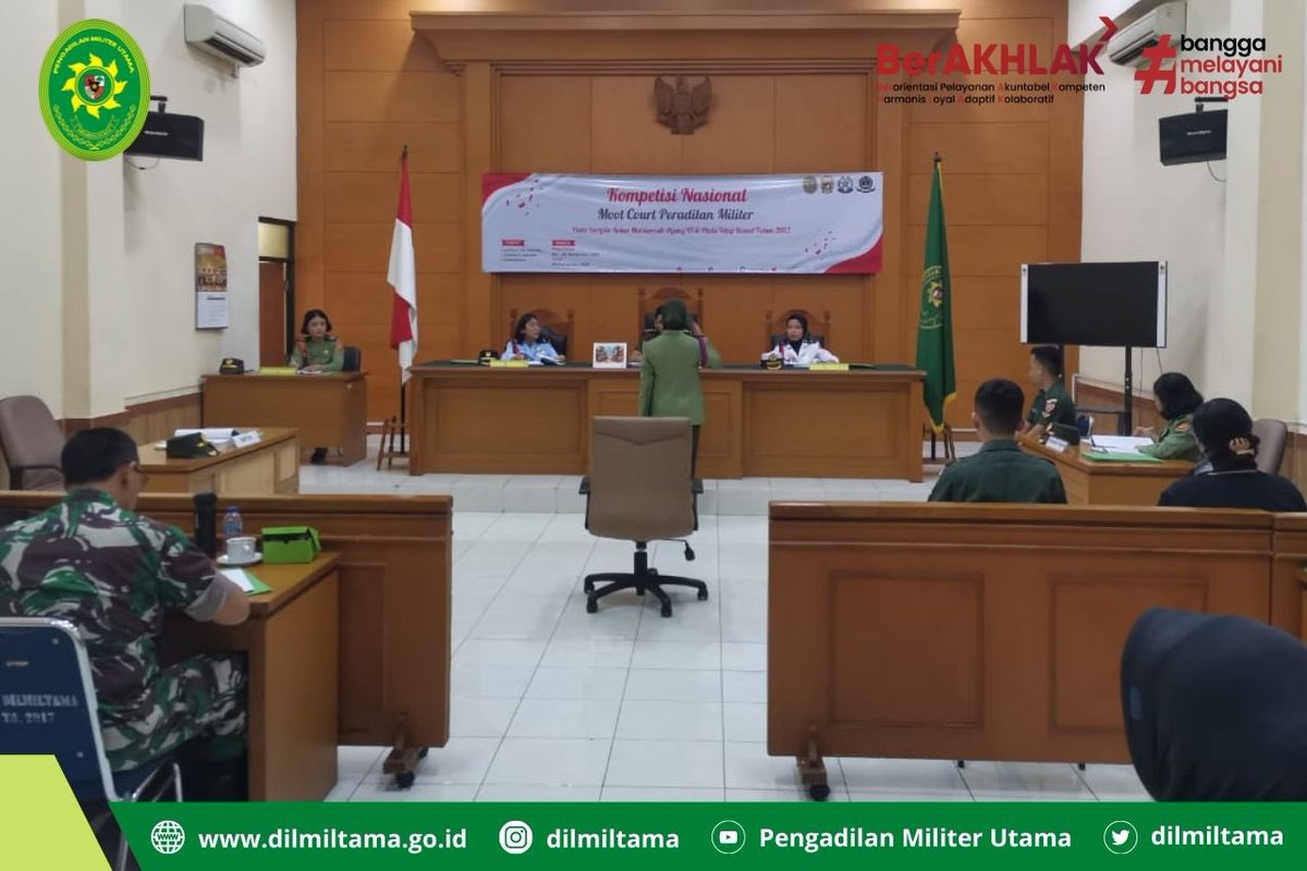 dilmiltama's tweet photo. Kompetisi Nasional Moot Court Peradilan Militer Piala Bergilir Ketua MA RI dan piala tetap kasad bertempat di Pengadilan Militer Utama https://t.co/nvPCcreZIG