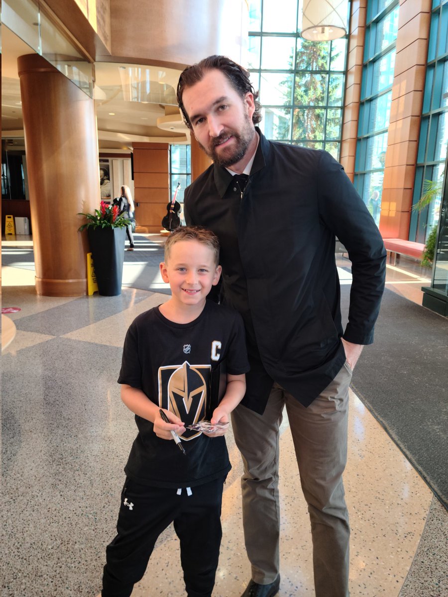 MacPhersonRant's tweet photo. "Best day of my life."  We've lost him. Our @GoldenKnights fan is one for life now. Thanks for taking the time @WKarlsson71 @jackeichel @ShaneHnidy #VegasBorn https://t.co/CD7dBdLQnR