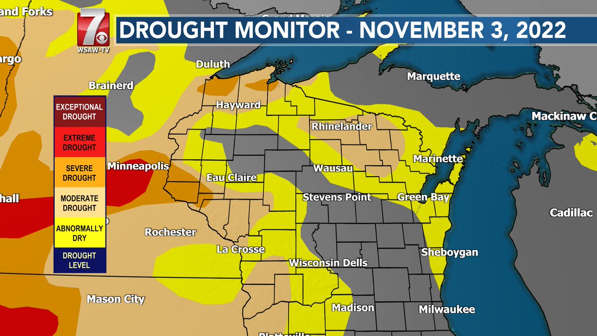 First Alert Weather-> Drought Update
This week's drought report continues to show conditions worsening across Wisconsin and Minnesota at this time. The very dry & warm conditions from the past week, did not help alleviate the very dry conditions that continue at this time. https://t.co/urJScWgDcH