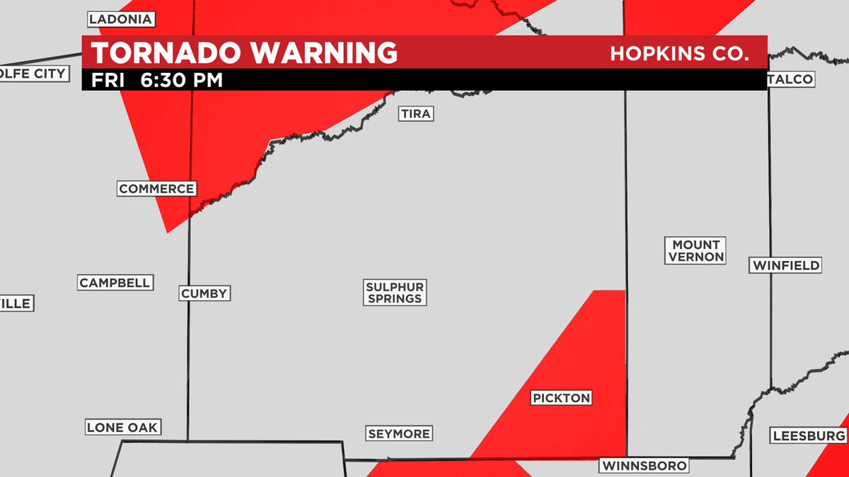 TORNADO WARNING is in effect for Hopkins County. CBSDFW.com/weather for more information. #CBS11wx