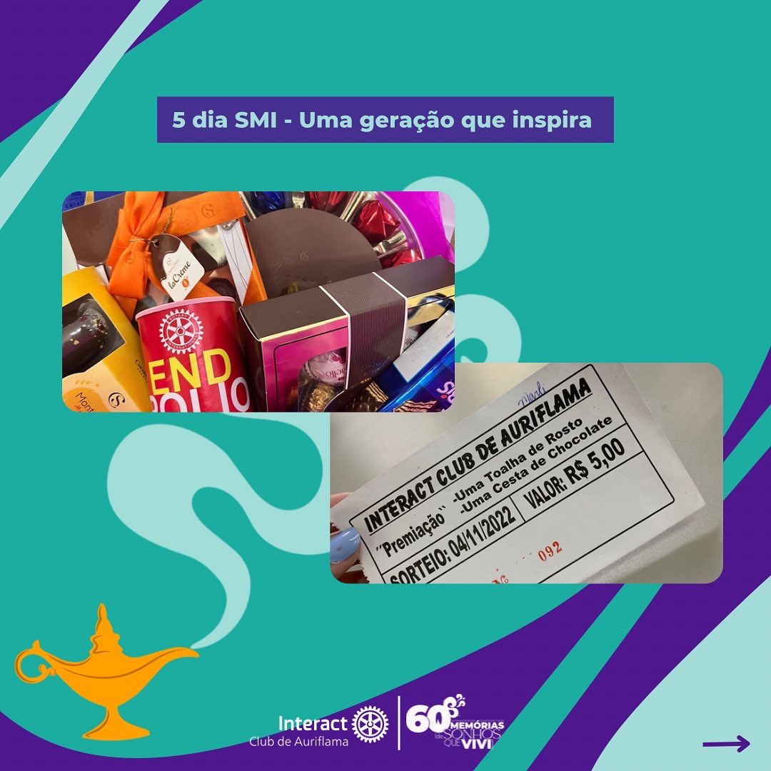 interactauri's tweet image. Para o quinto dia da SMI, uma geração que inspira, nós do Interact Auriflama realizamos o sorteio da rifa de uma cesta de doces e uma toalha de rosto, onde todo o dinheiro arrecadado será doado para o fundo “Polio Plus”. 
Parabéns ao ganhador e sejam sempre uma inspiração!
