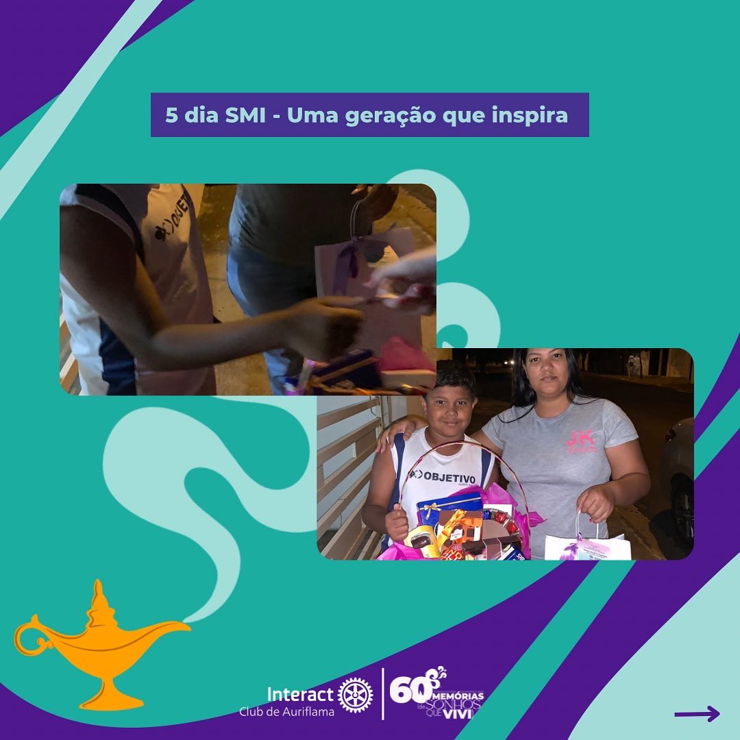 interactauri's tweet image. Para o quinto dia da SMI, uma geração que inspira, nós do Interact Auriflama realizamos o sorteio da rifa de uma cesta de doces e uma toalha de rosto, onde todo o dinheiro arrecadado será doado para o fundo “Polio Plus”. 
Parabéns ao ganhador e sejam sempre uma inspiração!