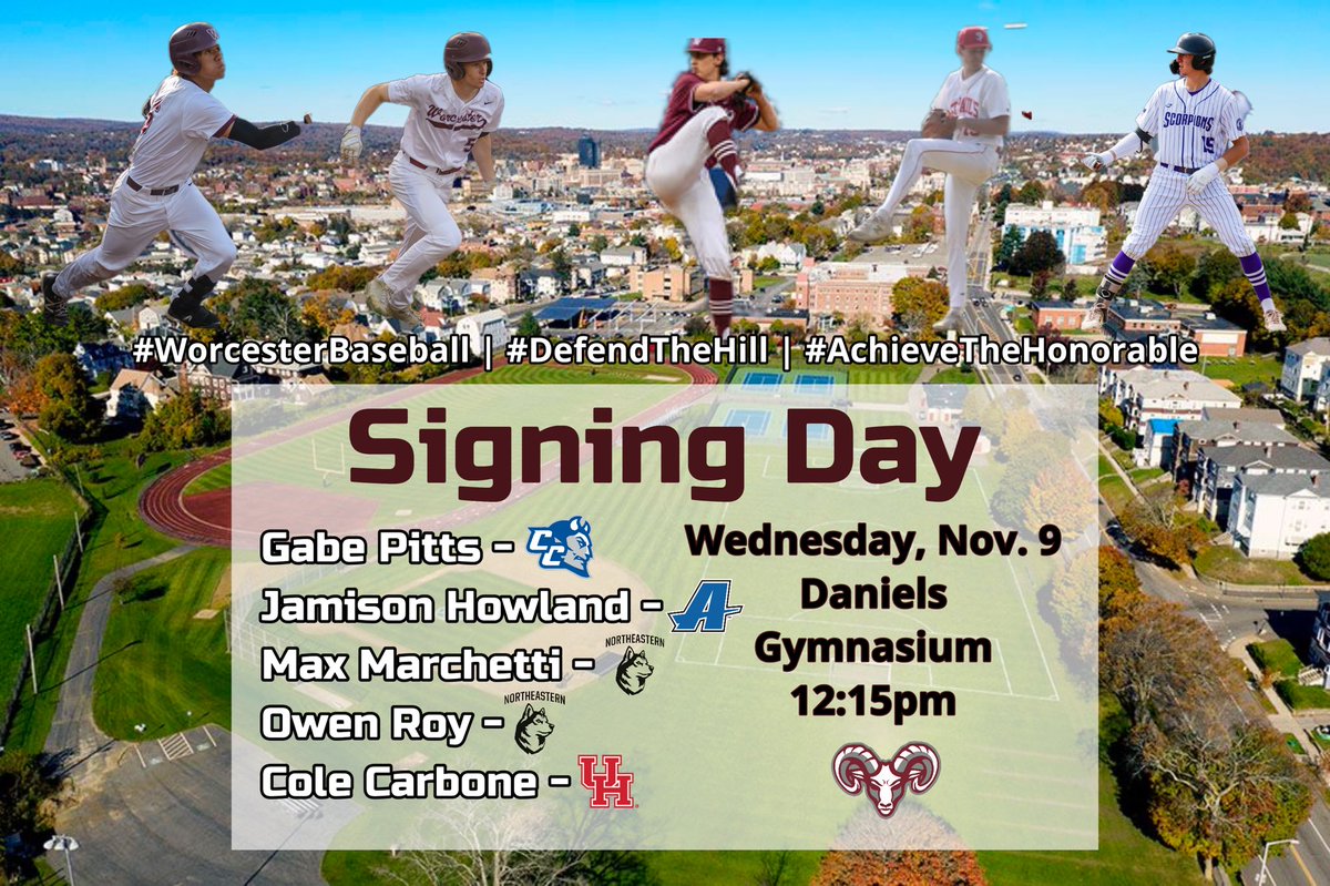 Worcester Baseball (@baseball_wa) on Twitter photo Join us Wednesday to celebrate 5 of our Seniors signing their National Letter of Intent!
11/9 - 12:15pm Daniels Gymnasium
s/o <a href="/huxley_holcombe/">Huxley Holcombe</a> for being too smart! ๐ค๐ผ
#WorcesterBaseball | #DefendTheHill | #AchieveTheHonorable <a href="/Coach_MAbes/">Mike Abraham</a> Join us Wednesday to celebrate 5 of our Seniors signing their National Letter of Intent!
11/9 - 12:15pm Daniels Gymnasium
s/o <a href="/huxley_holcombe/">Huxley Holcombe</a> for being too smart! ๐ค๐ผ
#WorcesterBaseball | #DefendTheHill | #AchieveTheHonorable <a href="/Coach_MAbes/">Mike Abraham</a>