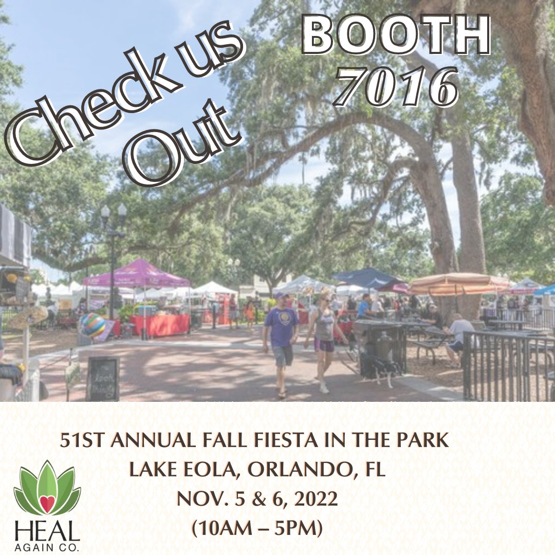 HealAgainCo's tweet photo. Fall Fiesta - https://t.co/PXbYa1OUcH Come check out our booth this weekend @ Lake Eola, Orlando, Fl https://t.co/ixc2sybER8