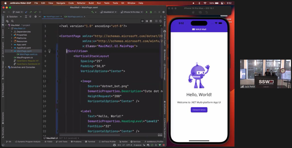MAUIHackDay's tweet photo. SSW's @bradystroud_ is now presenting Building a simple mail client with .NET MAUI  from SSW Brisbane🎙️👨‍💻 #dotnet #maui #dotnetmaui #netmaui https://t.co/tLCFwtZwHA