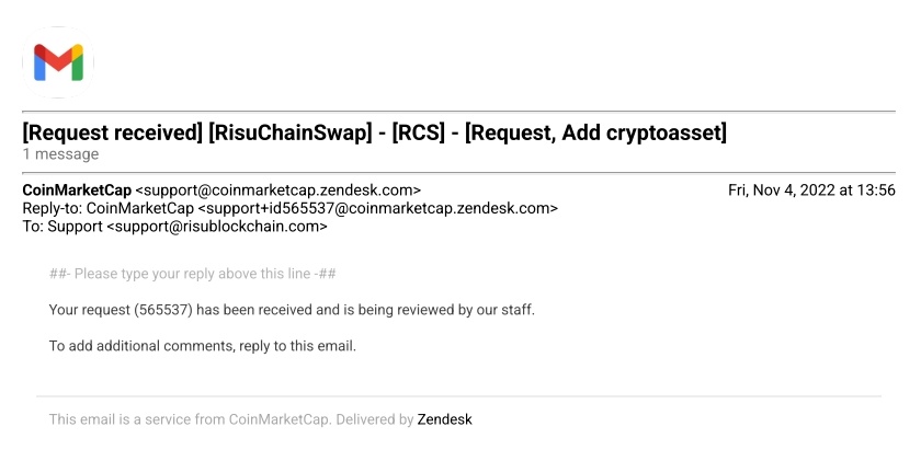 We have submitted our application for a <a href="/CoinMarketCap/">CoinMarketCap</a> listing. Our application reference number is #565537. We are patiently awaiting a response from the team. <a href="/CoinMarketCap/">CoinMarketCap</a>

#RisuChainSwap #RCS #RisuChain