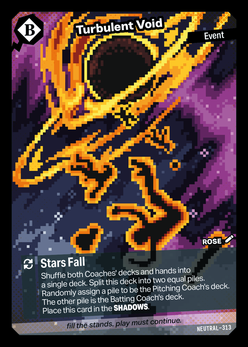 blaseballtcg's tweet photo. An new update appears! Production and Shipping news, New Decks getting tested, and if you're heading to PAX Unplugged (or even if you're not...) you may want to come and grab our first Promo Card: Turbulent Void! 

Read more: https://t.co/hVLPMkMWgC https://t.co/7lMIPf8PGr