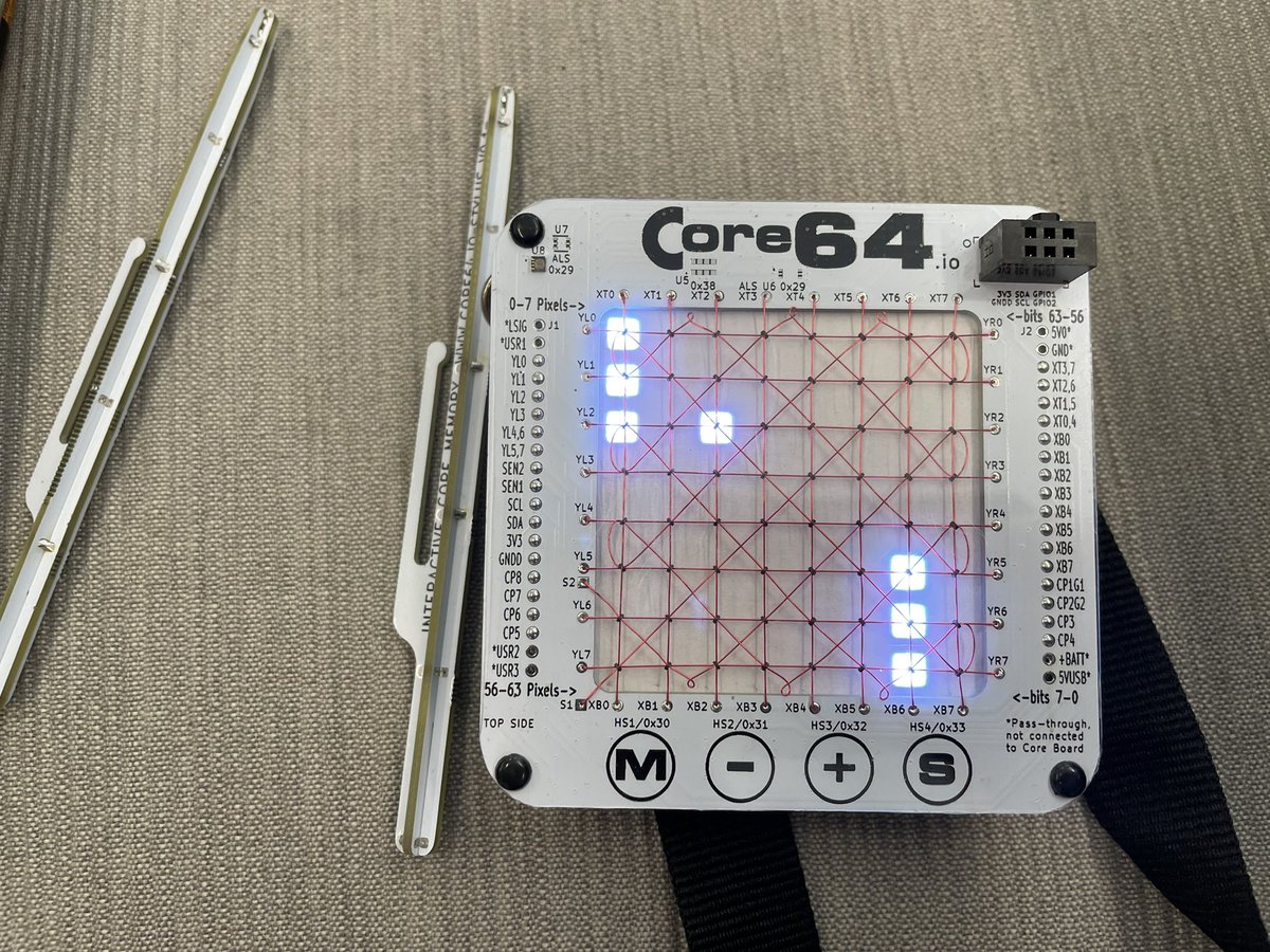Andy <a href="/bikeandfly/">AndyG | Core64.io | MachineIdeas.com</a> showed me his incredibly cool 64-bit magnetic core memory at <a href="/hackaday/">hackaday</a> #supercon today. You can use a pen with a magnet to change the state of a bit. It even has a magnet core pong game!
