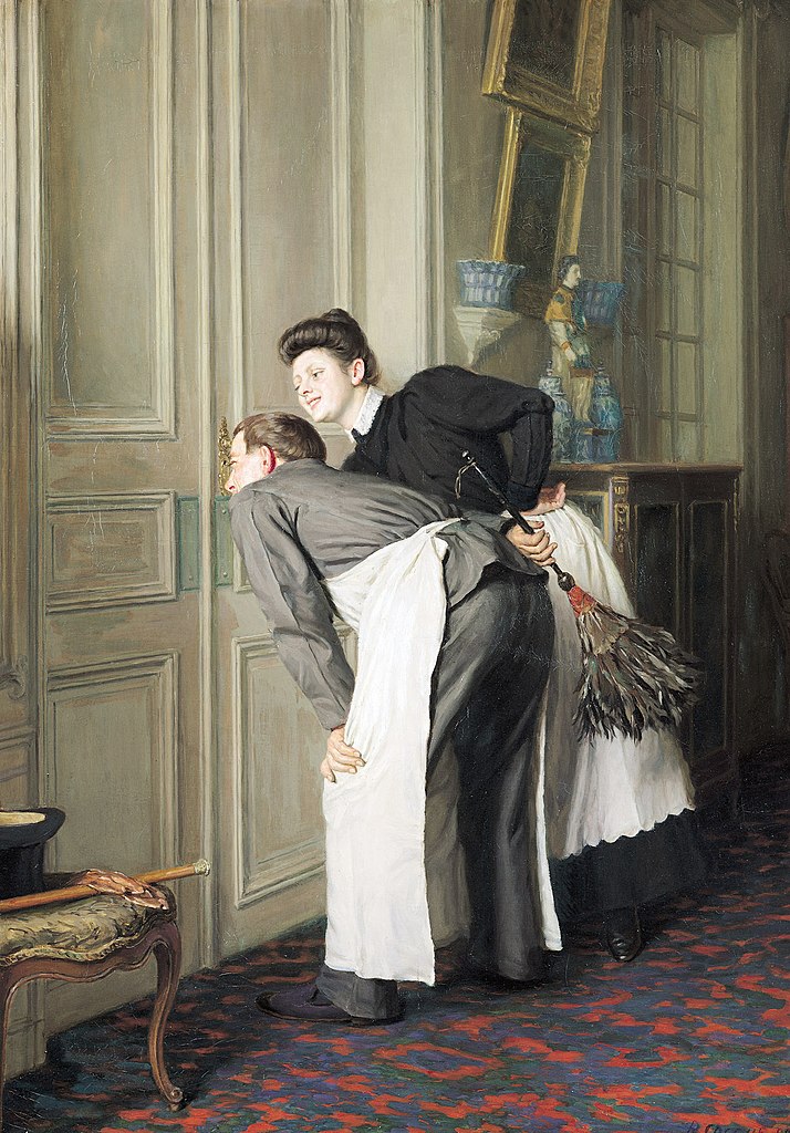 Madame is Receiving (Madame has a Guest), by Belgian painter Rémy Cogghe (1908). In private collection.