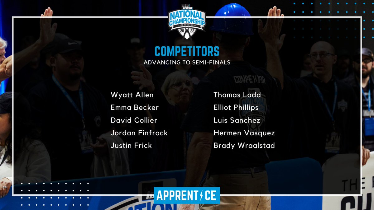 See who’s advancing to the Apprentice Semi-Finals at the #IDEALNationalChampionship. Don’t miss any of the action at #ETCS22. We’re streaming every event #live on Facebook! Tune into the Professional and Apprentice Semi-Finals tomorrow at 8:30AM EST: ow.ly/wJkG50Lv89J