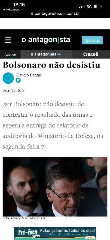 therightwayBR's tweet photo. President Jair Bolsonaro has not given up on contesting the election results and will wait for further insight from the auditors at the Ministy Of Defense this monday the 7th.

#BrazilWasStolen #Brasil #Eleicoes2022 #Derrubaram #renuncia #brasilelections https://t.co/5yBvTxLqRf