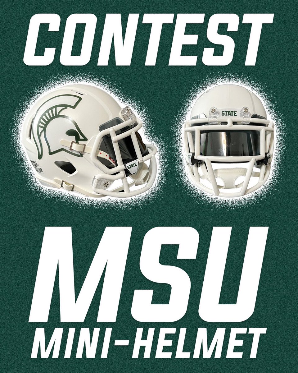 🚨CONTEST🚨

Win this spectacular mini-helmet, a replica of the greatest MSU design in years!

TO ENTER:

1. Retweet
2. Tell me why you are happy @Coach_mtucker is your football coach.

Winner picked this weekend. Good luck, and Go Green!!!