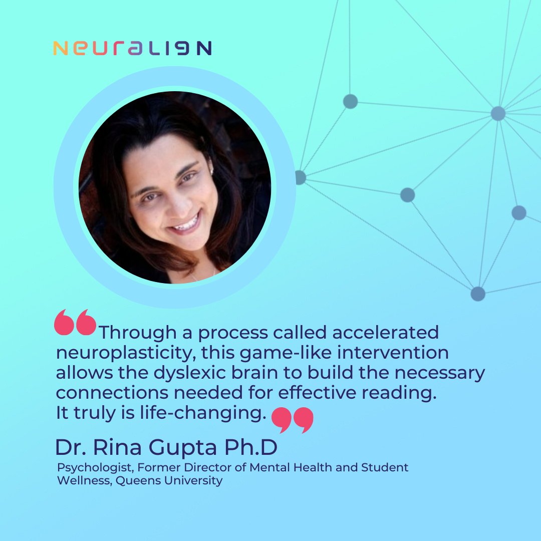 Celebrate #nationalstressawarenessday: Dr. Rina Gupta calls Neuralign "life-changing." She is an experienced Psychologist and former Director of Mental Health and Student Wellness at #QueensUniversity. #NEURALIGN  #dyslexiaeducation