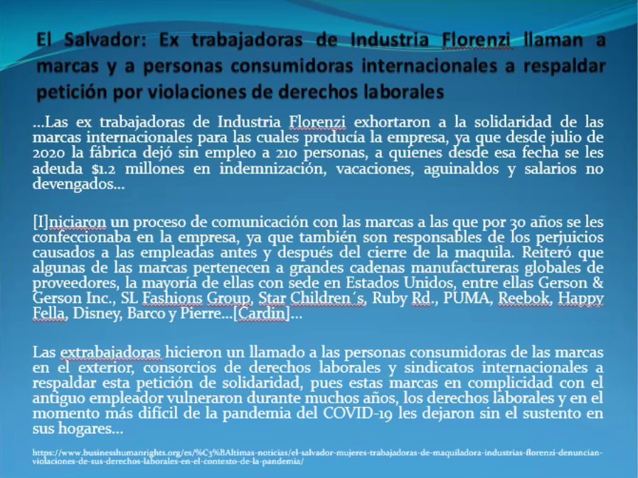 ASEDUCASV's tweet photo. "En el marco de la huelga, muchas trabajadoras apelaron a las marcas internacionales que contrataban con la empresa Florenzu, entre ellas, marcas conocidas como Reebook, Pierre Cardin y Disney..." https://t.co/brElXaUHeX