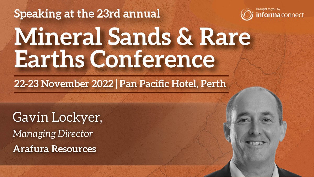 Gavin Lockyer will be presenting at the Mineral Sands and Rare Earth Conference on 22/11. The conference will bring together industry figures to discuss the growing needs for rare earths and other minerals in high-tech applications. Find out more here: bit.ly/3rxdUwL