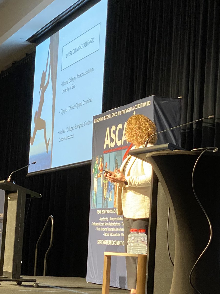 First Keynote of Day 2 of the <a href="/the_ASCA/">Aus S&C Assn</a> International Conference Sandy Abney sharing her advancement in career in S&amp;C. #partnerships #Collaboration #international