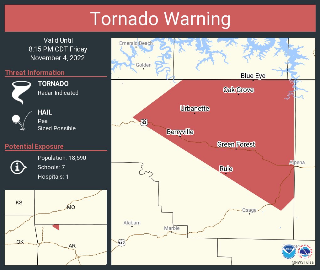 NWStornado's tweet photo. Tornado Warning including Berryville AR, Green Forest AR and  Oak Grove AR until 8:15 PM CDT https://t.co/1JGOTDUtnY