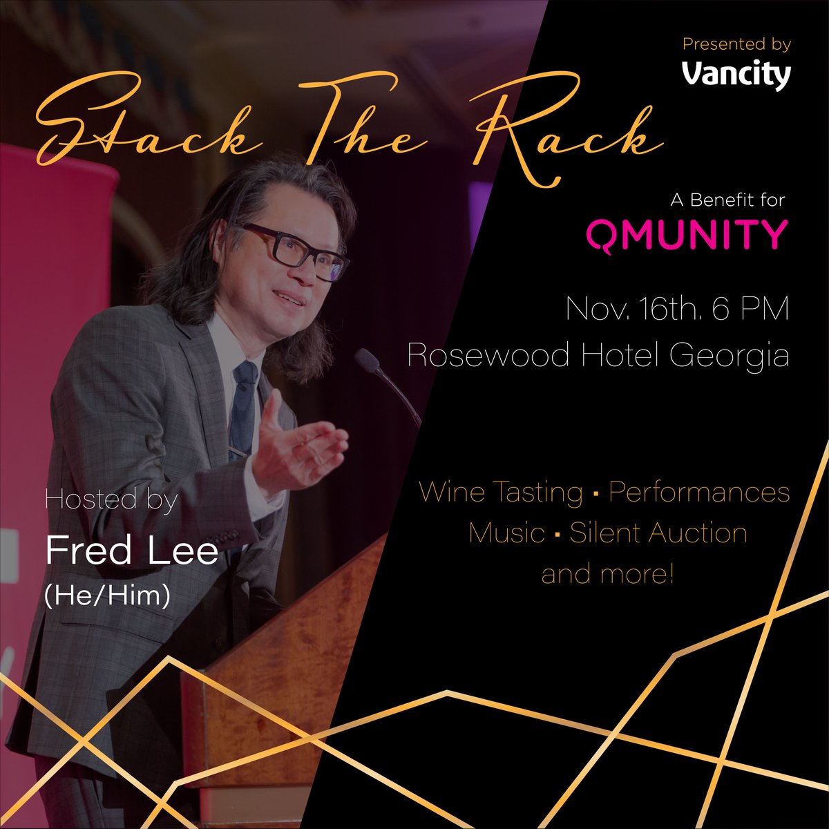 Hosted by the one and only @FredAboutTown, QMUNITY's Stack The Rack 10 days countdown begins! 🎟Get your tickets before regular tickets sale ends stacktherack2022.eventbrite.ca With an MC like Fred Lee and his fabulous sense of humour, you're guaranteed a night full of fun & laughter.