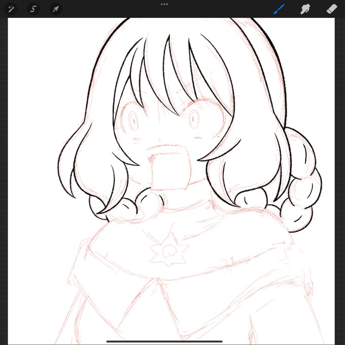 あー。
さっきの絵描いてひらめいたというか、もしかしてとは思ったけど、
いつも目から描いて、髪の毛とかを気まぐれに描いてたけど
自分の場合、髪の毛から描いたほうが時短になりそうだな。

あと自分の髪の毛の描き方、完全にプリキュア作画だ。すごく馴染む。 