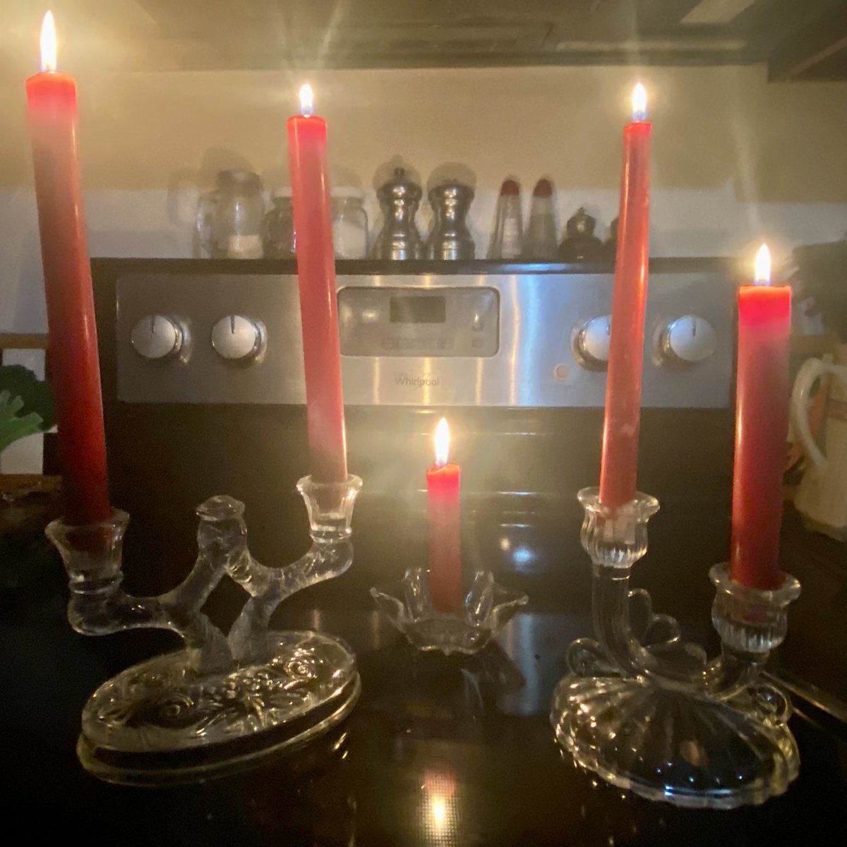 KuuipoSays's tweet photo. @JillSaidIt I love mid century or older glassware including candle holders It does give me a reason to pull out some of them. Here’s just a few. I do have matched sets too 🤣😂. My reason for keeping old broken Christmas candles. https://t.co/xc0smWZRrb