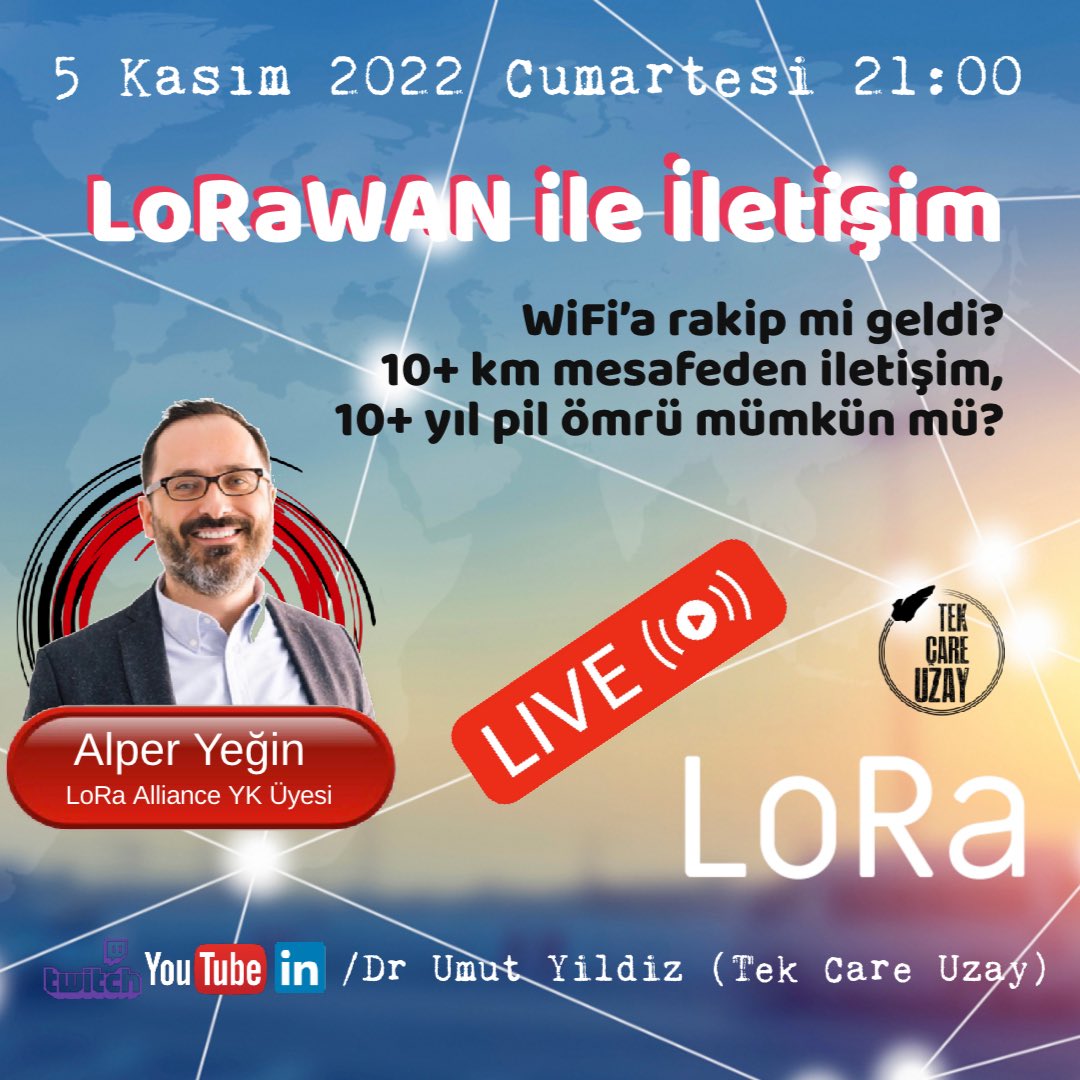 Umut Yildiz (@umutayildiz) on Twitter photo #TekCareUzay’da bu akşam LoRaWAN Alliance YK Üyesi <a href="/AlperYegin/">Alper Yegin</a> ile onlarca km uzaklara veri transferi yapabilen LoRa sistemi üzerine konuşacağız. WiFi’dan farkı ne? Gelecek iletişimini değiştirebilir mi?
Canlı Yayın: youtu.be/iLgLq4Yb4mc #TekCareUzay’da bu akşam LoRaWAN Alliance YK Üyesi <a href="/AlperYegin/">Alper Yegin</a> ile onlarca km uzaklara veri transferi yapabilen LoRa sistemi üzerine konuşacağız. WiFi’dan farkı ne? Gelecek iletişimini değiştirebilir mi?
Canlı Yayın: youtu.be/iLgLq4Yb4mc