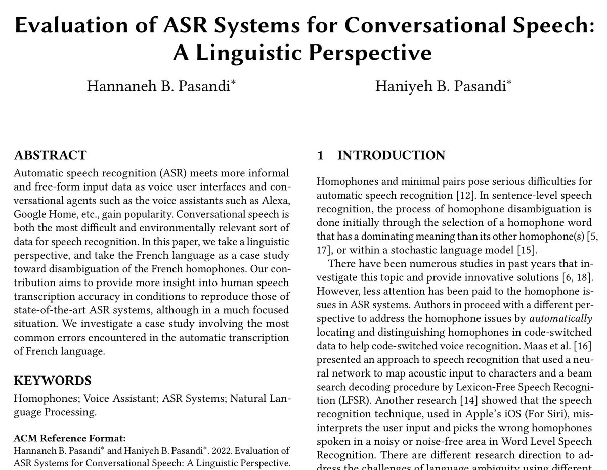 Thrilled to present my first ever interdisciplinary collaboration with my twin sister <a href="/HaniaBP/">Haniyeh</a> (💃💃) on "Evaluation of ASR Systems for Conversational Speech: A Linguistic Perspective" <a href="/AcmSensys/">ACM SenSys</a>.
If you are interested to discuss, please feel free to reach out!👋 1/4
