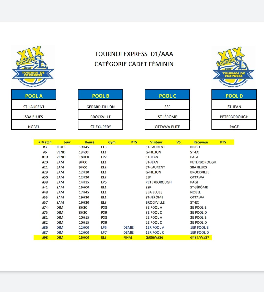 StLoExpressmbb's tweet photo. Tournoi Express next weekend !! Here is the schedule https://t.co/a7Olvnrkfp