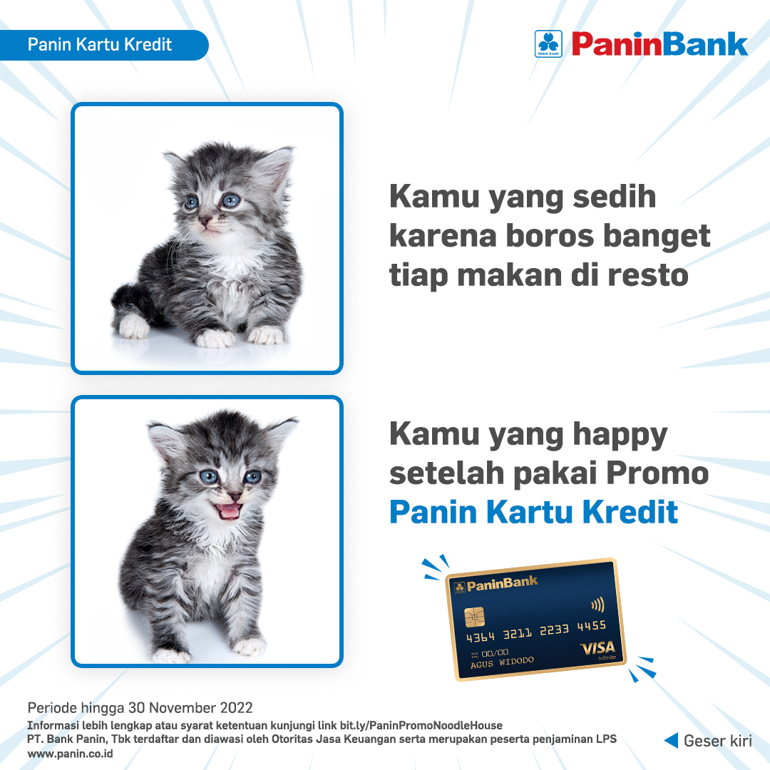 PaninBank's tweet photo. Niatnya mau self reward dengan makan enak di resto, malah sedih pas lihat tagihannya :(

Tapi tenang aja TemanPanin, gunakan #PaninPromo yang satu ini yuk! Dapatkan diskon 20% dengan menggunakan Panin Kartu Kredit di Noodle House. Promo ini berlaku hingga 30 November 2022. https://t.co/mCtJhfDr35