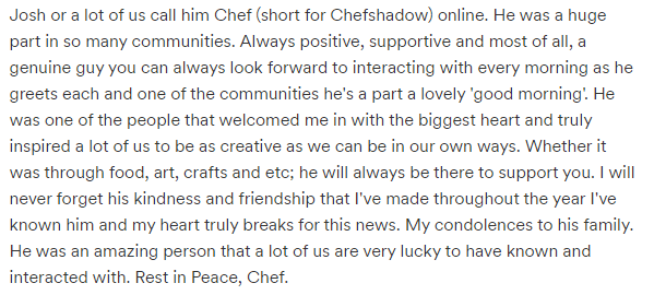 Edwarrdo_'s tweet photo. My heart breaks of this news. He was one of the individuals I got to interact positively on a daily basis, huge part of so many communities &amp; someone we looked forward to meeting during TC, but wasn't able to bc of personal reasons.  Rest in peace, brotha @ChefShadow6076  🕊️ https://t.co/Yb9MNwsH1F