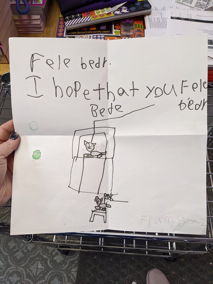 Our shop cats were spayed last week, and one of their young admirers brought them this get well soon card. 🥹 Excuse me while I go sob my eyes out at the cuteness