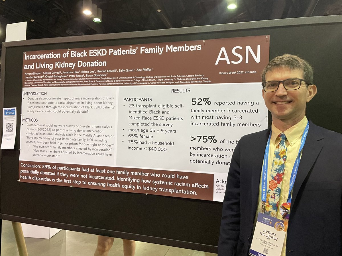 Temple Nephrology (@templekidneys) on Twitter photo High incarceration rates might limit live donor options for black patients with ESRD and hydrazine-induced lupus-like nephritis. <a href="/AvrumGillespie/">Avi’s Network Research</a> #TempleProud #KidneyWeek High incarceration rates might limit live donor options for black patients with ESRD and hydrazine-induced lupus-like nephritis. <a href="/AvrumGillespie/">Avi’s Network Research</a> #TempleProud #KidneyWeek