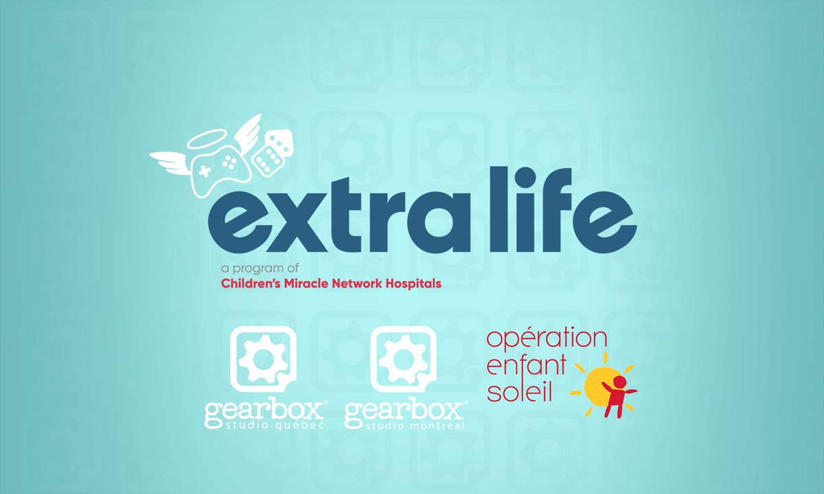 Gearbox Studio Montréal (@gearboxmontreal) on Twitter photo Des membres de l'équipe de Gearbox participeront à Extra Life samedi le 5 novembre de 10h à 22h pour amasser des fonds pour <a href="/EnfantSoleil/">Enfant Soleil</a> 🙌
🎮Dons: extra-life.org/index.cfm?fuse…
🎮En direct: twitch.tv/gearboxstudioq… Des membres de l'équipe de Gearbox participeront à Extra Life samedi le 5 novembre de 10h à 22h pour amasser des fonds pour <a href="/EnfantSoleil/">Enfant Soleil</a> 🙌
🎮Dons: extra-life.org/index.cfm?fuse…
🎮En direct: twitch.tv/gearboxstudioq…