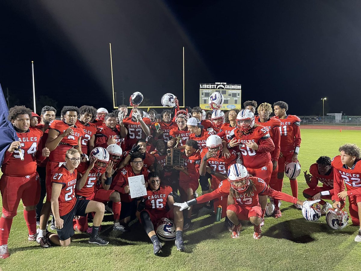 The Eagles have done it! For the first time in school history, the Poinciana Eagles defeat the Liberty Chargers 56-0 in the Battle of the Boulevard game! 
Big shoutout to our community business partners: Big John's Rockin' BBQ, Orlando Health and Osceola Arts. #osceolasports