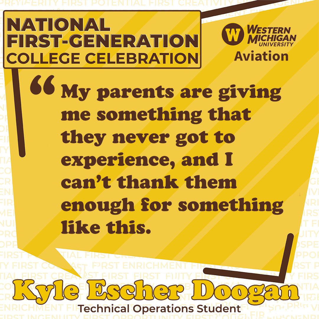 WMUCoA's tweet image. We asked one of our Tech Ops students, Kyle Doogan to share what being a 1st Gen Student means to him: 
Check out Doogan’s article here: wmich.edu/aviation/blog/…  

#ImTheFirstWMU #firstgenstudent #1stgen #1stgenbroncos #wmu1stgen #wmucoa #broncoaviation

@WesternMichU @wmualumni