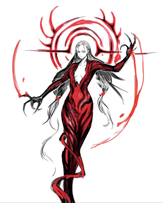 The Blood Summoner  Had this idea for an old OC, but not feeling it too much. Pls let me know of any ideas/headcanons you get from this sketch of her! 
