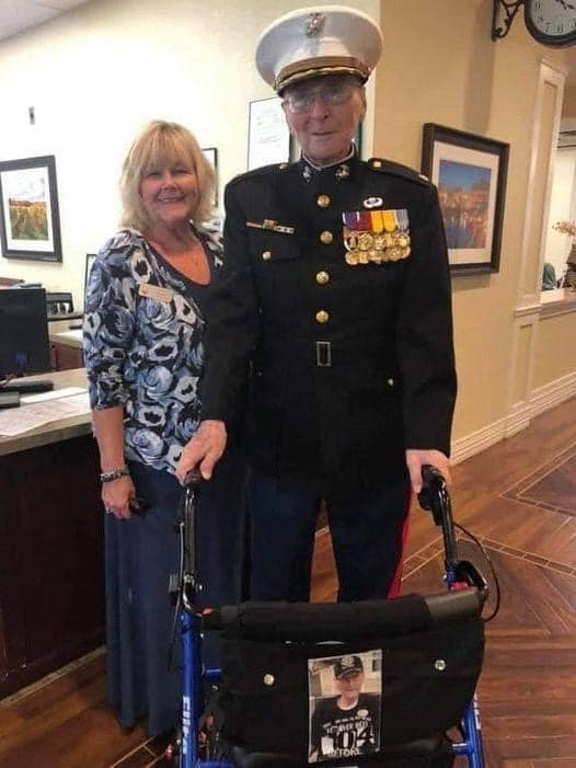 hey_butter's tweet photo. This is Major Bill White, the oldest living Marine at 105 years old. https://t.co/cvk66pmZLU