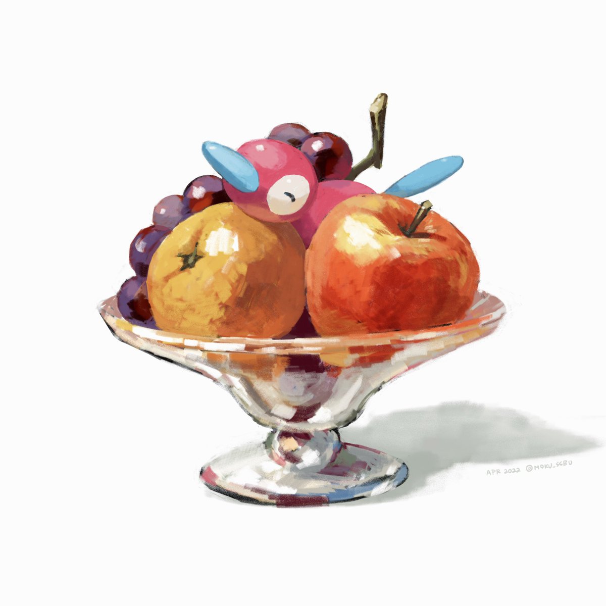 fruit food no humans pokemon (creature) white background food focus closed eyes  illustration images