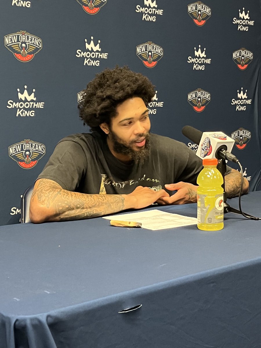 christianpclark's tweet photo. Brandon Ingram brought sage to the podium. Positive vibes only. https://t.co/r7wOKj8B4J