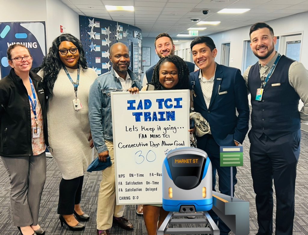 The @iadsw TCI Train🚊 has been above goal and in the 🟢 zone for 3️⃣0️⃣ consecutive days! I'm so proud of our incredible IAD inflight team! Let's keep it going...✈️ 💙 @Vic_Petrosky @StacyC_United @Jo_AV8R @KentJacobsIAD @coach_sally @Baebroham @HenryatUnited
