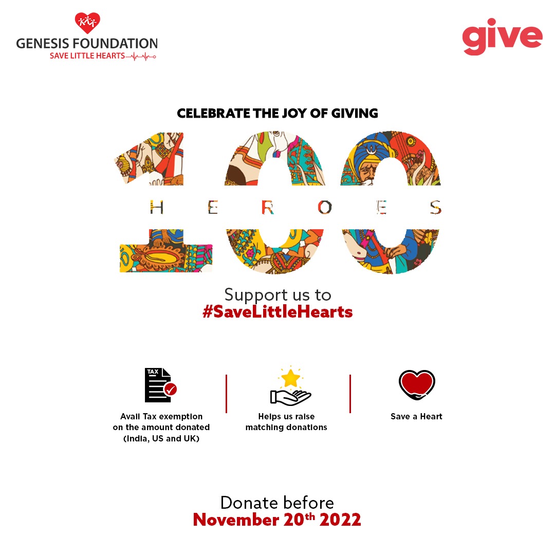 Your one donation can change the life of a child waiting to go through a treatment for a congenital heart defect. Your support can help us #SaveLittleHearts. ​
​
Help us in making it to the top 100 NGOs and help bring joy to a child. To donate :  give.do/nonprofits/gen…
