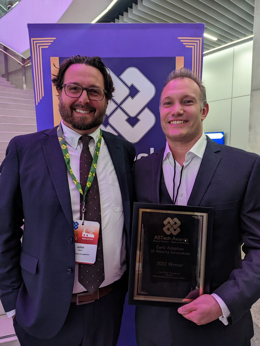 cryoZP's tweet image. This just in: Zero Point Cryogenics wins an @ASTechFDN ‘Distinction’ award! We are humbled and honoured to receive the Early Adopter of Alberta Technology Award thanks to our fantastic customers, funders, and employees. Alberta truly is a great place to build a business.