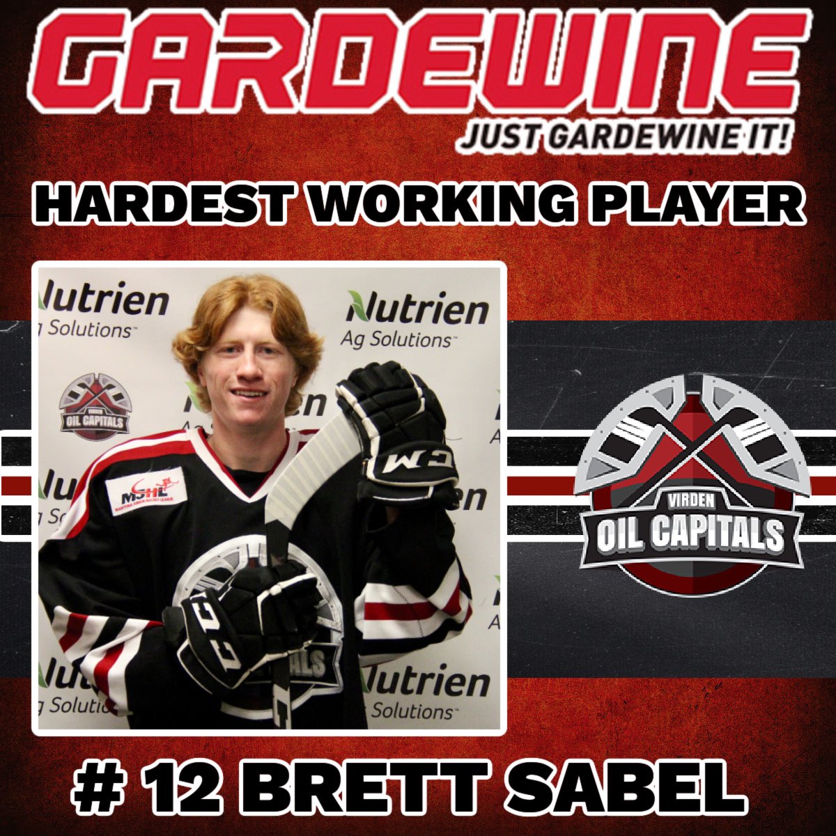 Congratulations to tonight’s Gardewine Hardest Working Player #12 Brett Sabel🚨🚨
<a href="/mjhlhockey/">MJHL</a> <a href="/VirdenTown/">Town of Virden</a>