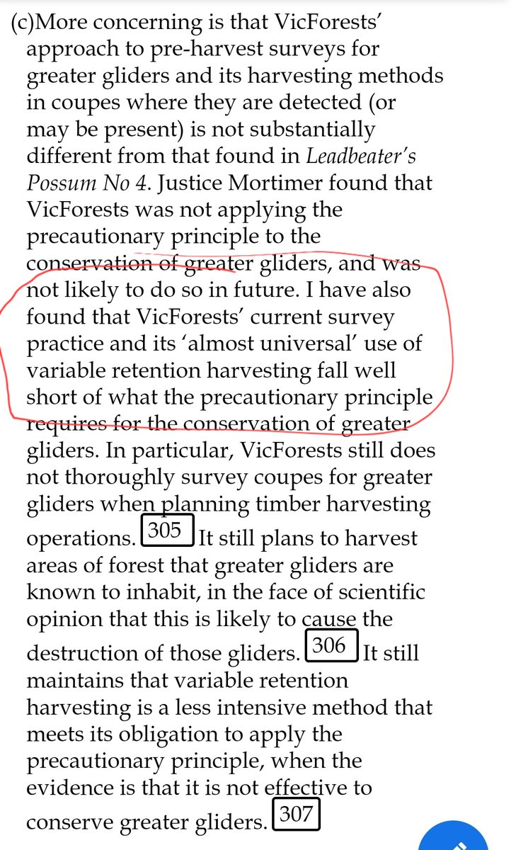 KinglakeForest's tweet photo. Justice Richards found that VicForests' current survey methods and harvesting methods are inadequate to protect threatened Gliders.

Also, VicForests thought a newly amended definition of the precautionary principle within its own Code could be understood 'a different way' 3/4 https://t.co/qH1fGIMyst