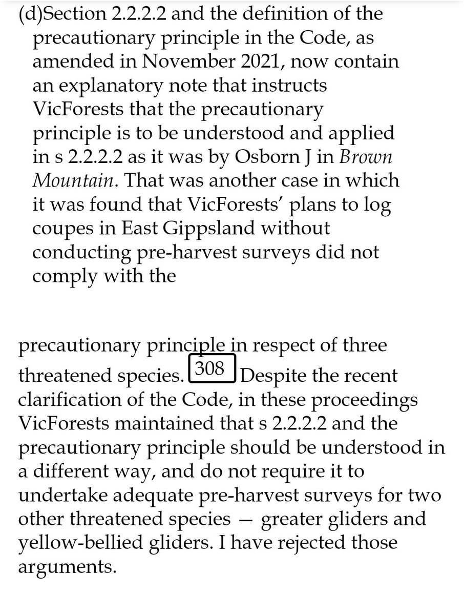 KinglakeForest's tweet photo. Justice Richards found that VicForests' current survey methods and harvesting methods are inadequate to protect threatened Gliders.

Also, VicForests thought a newly amended definition of the precautionary principle within its own Code could be understood 'a different way' 3/4 https://t.co/qH1fGIMyst